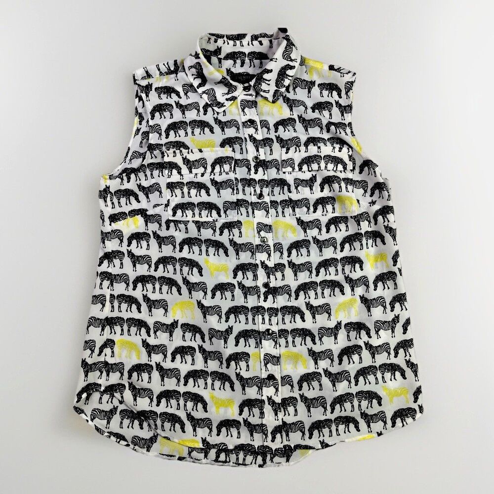 Talbots Blouse Women’s 6 Petite Button Up Zebra Print Sleeveless Lightweight